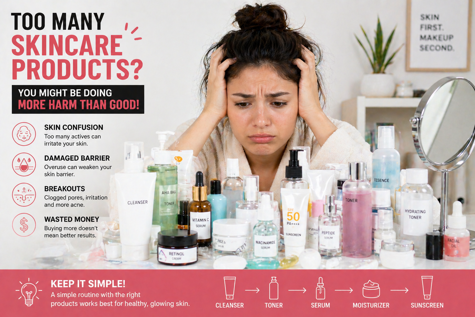 too many skincare products messy routine mistakes overusing skincare products